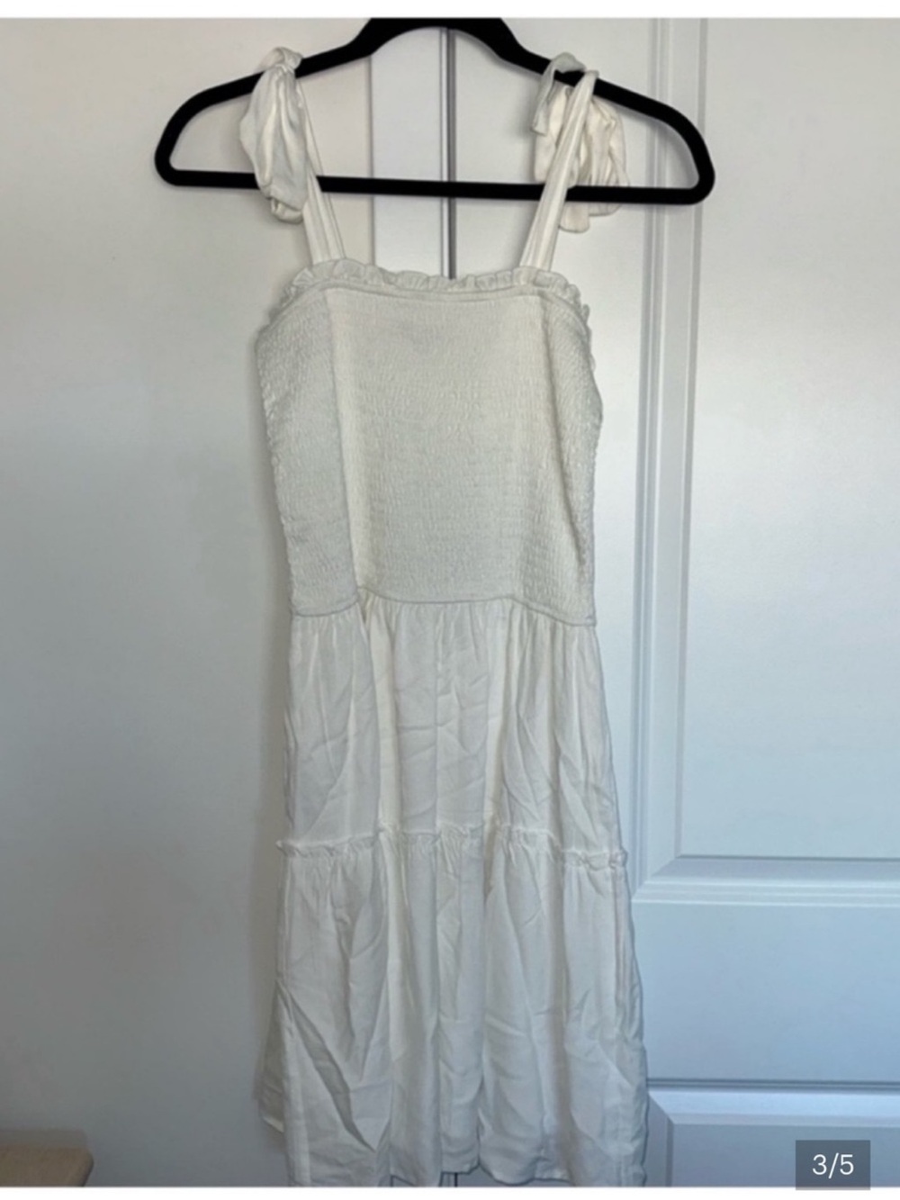 Zesica | M | White Smocked Ruffle Square-Neck A-Line Mini Dress | NWT